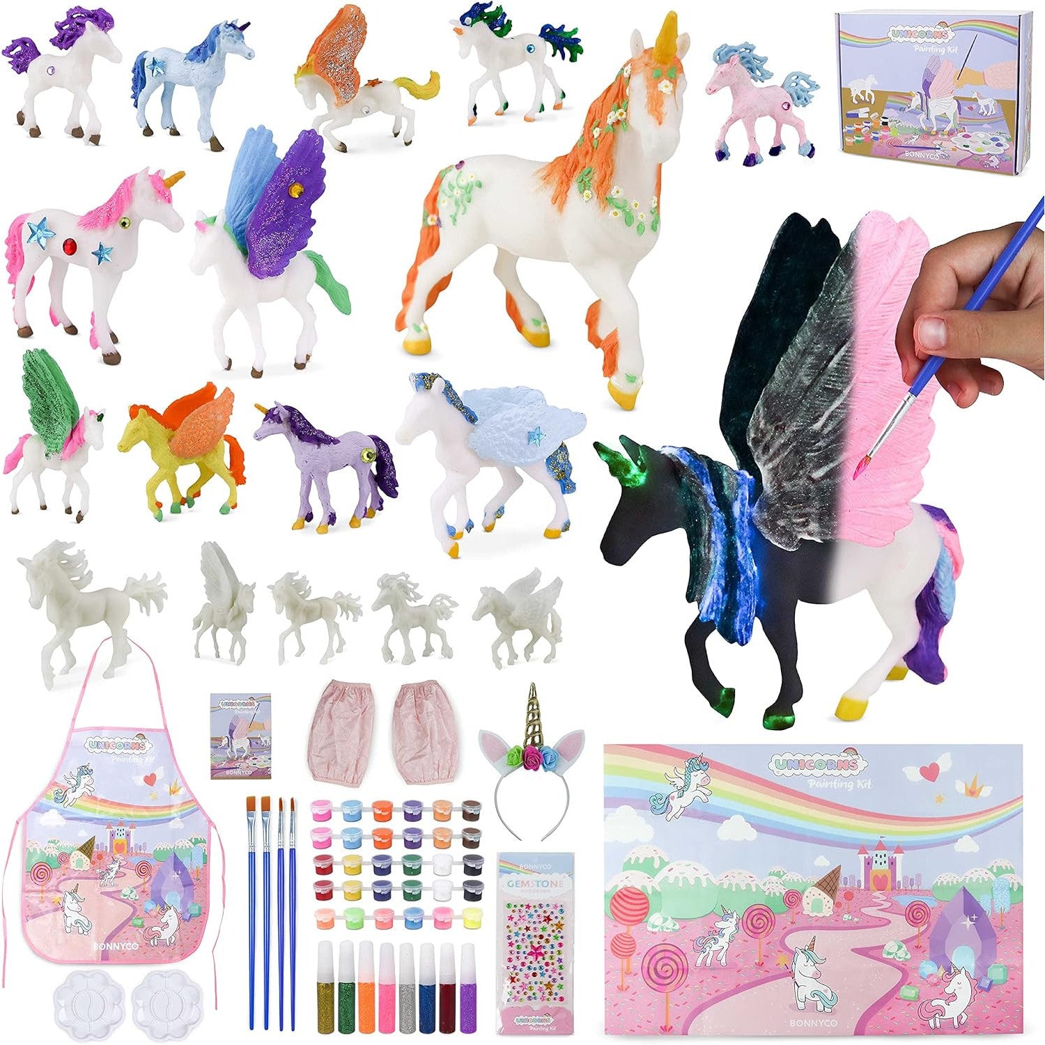 BONNYCO Unicorn Painting Craft Set with Glow-in-the-Dark Colors